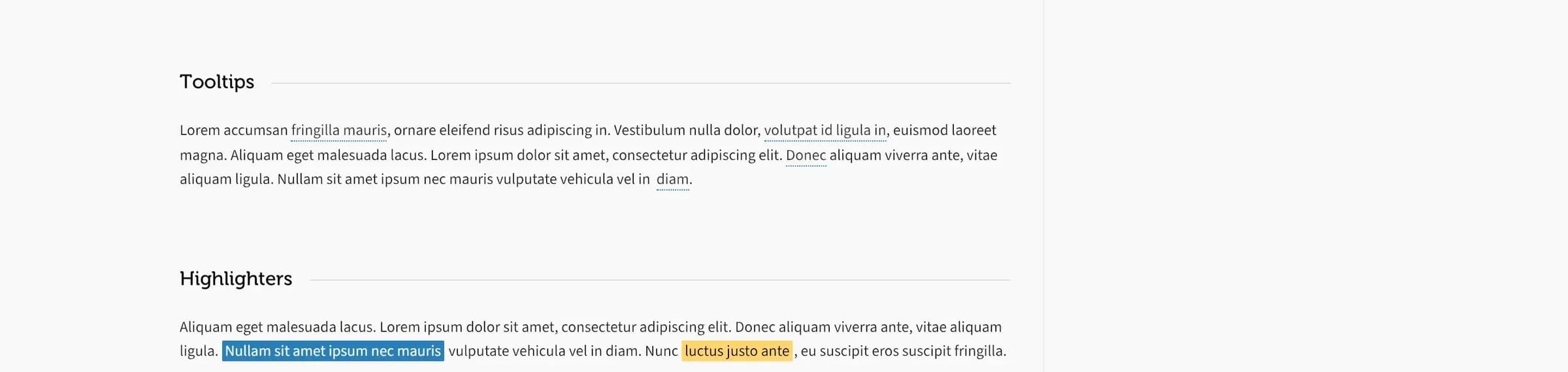 A blue "default" highlight and a yellow "alt" highlight on sample text