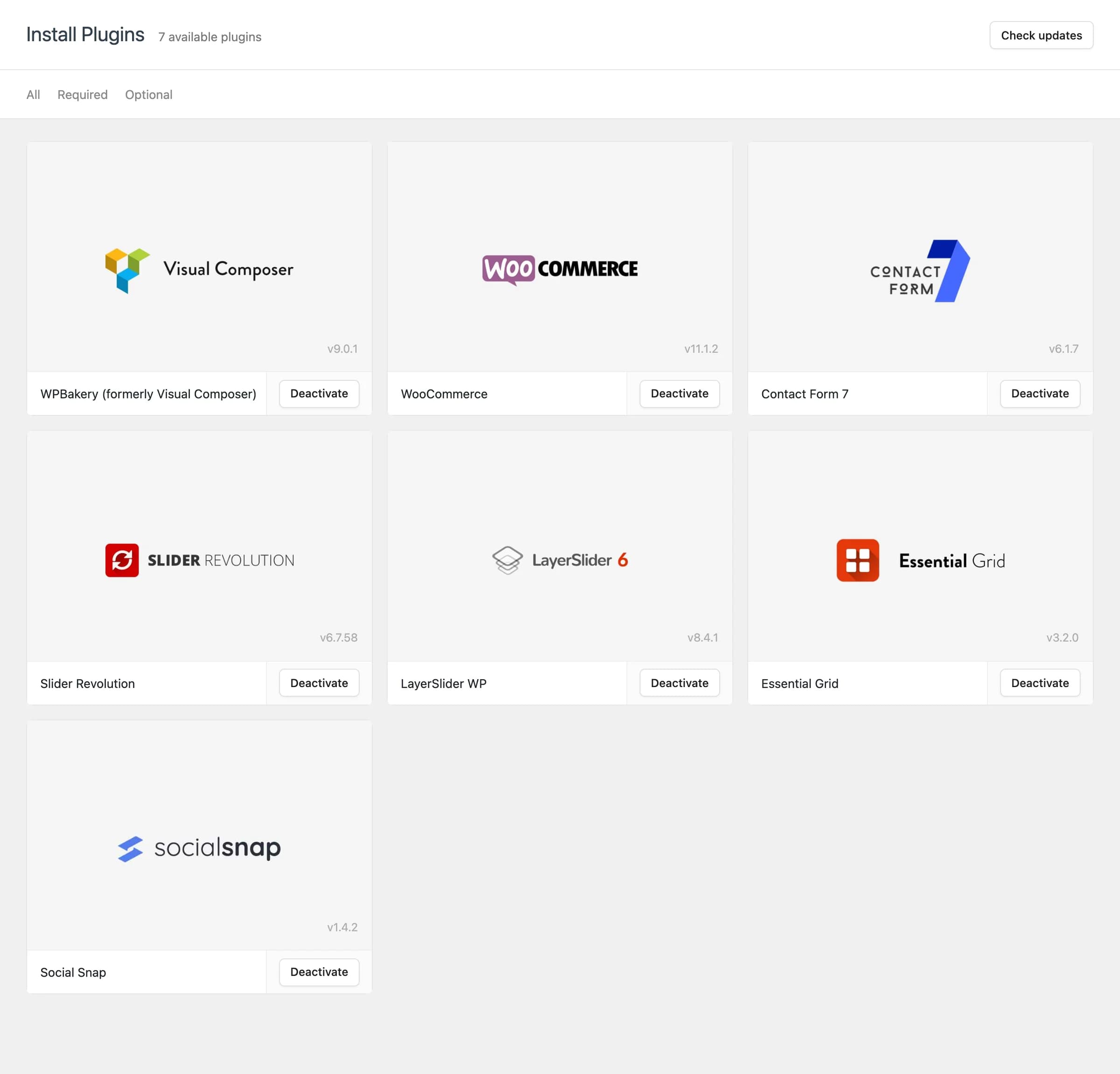 The Install Plugins screen listing WPBakery and the other plugins Highend works with