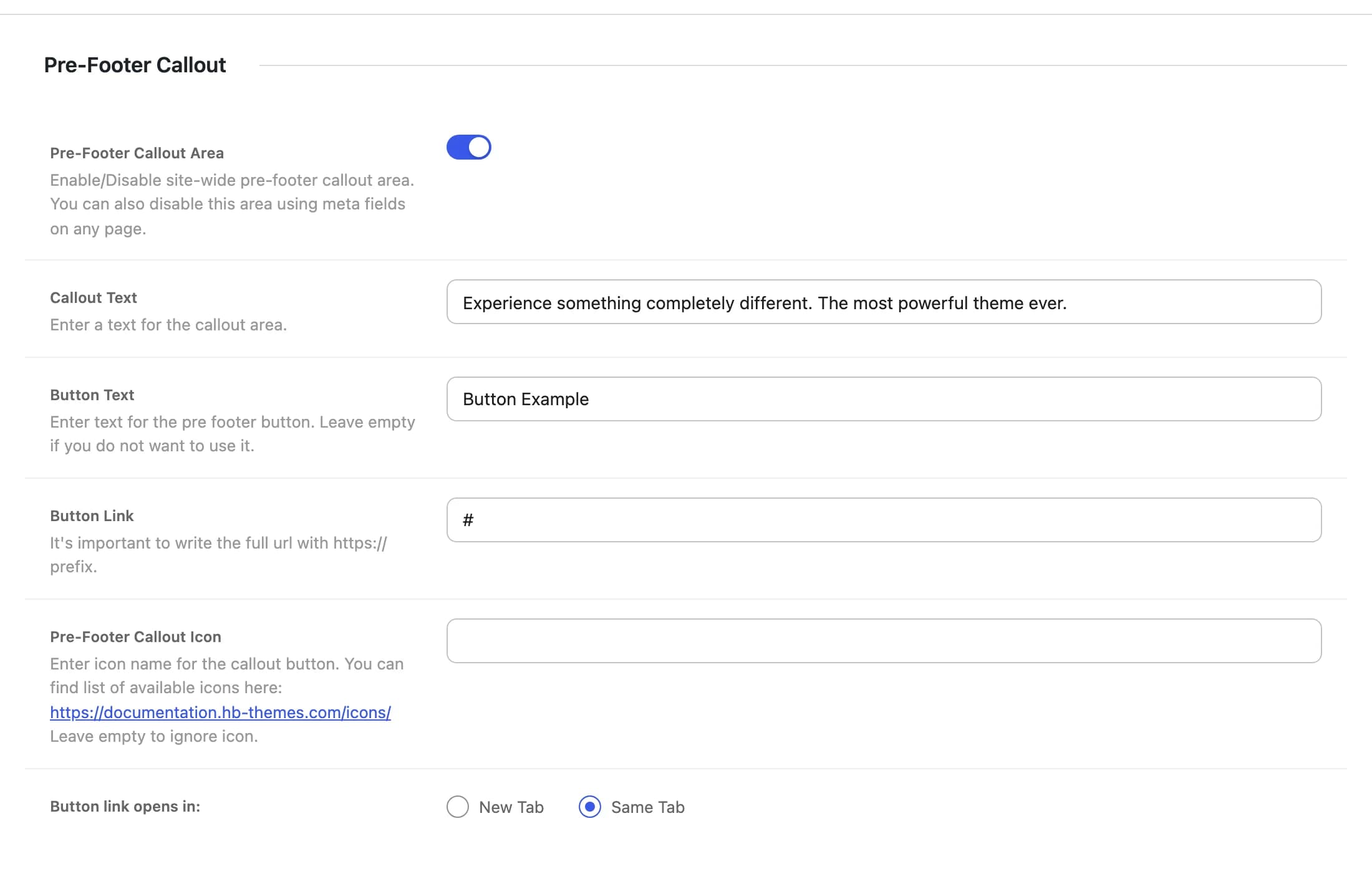 The Pre-Footer Callout tab