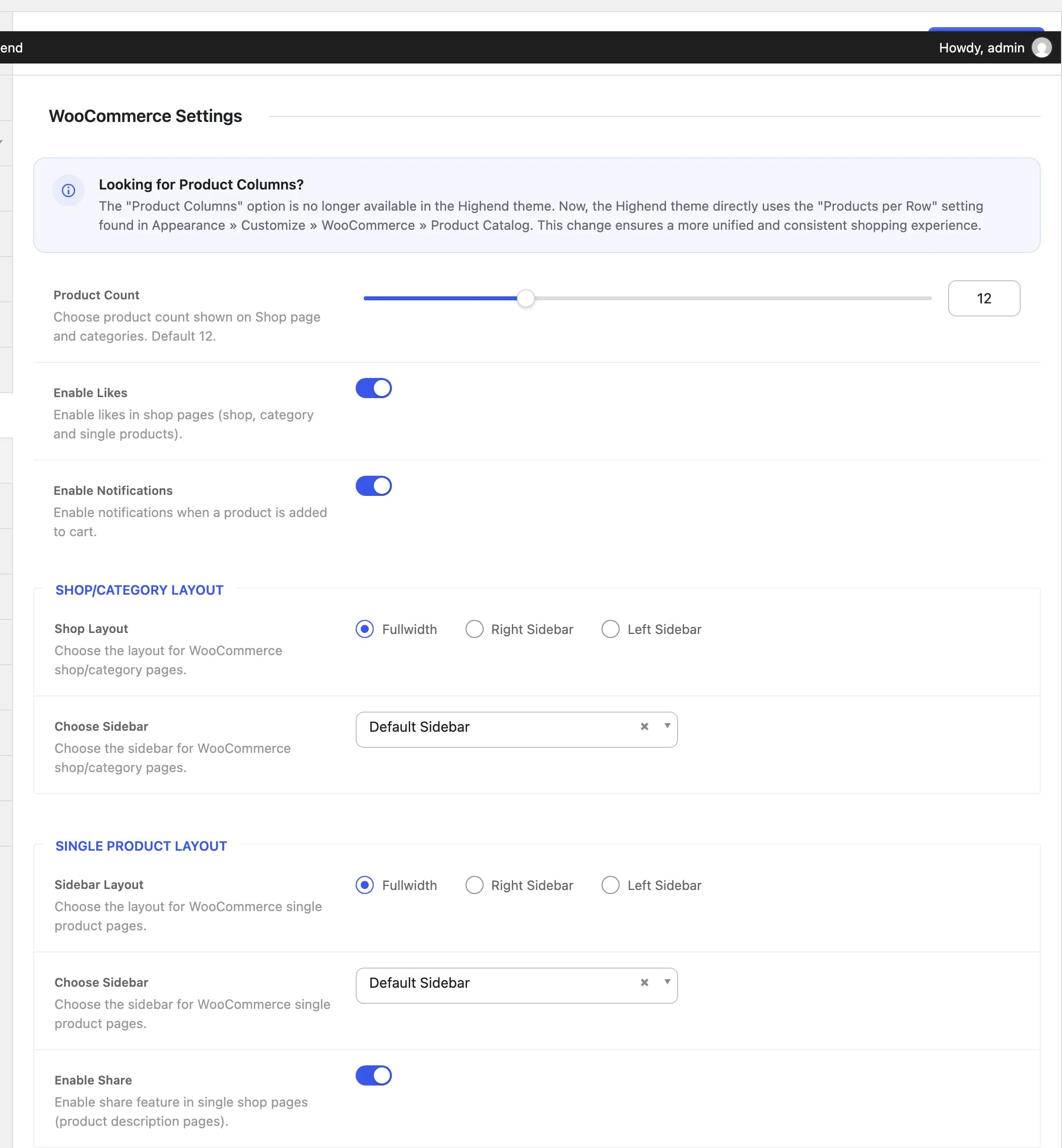 The WooCommerce Settings tab in Highend Options